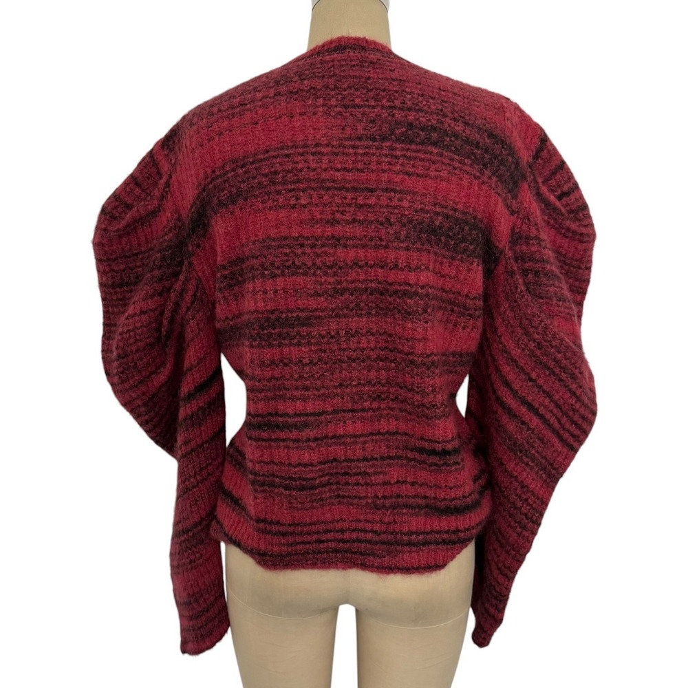 NAADAM Sweater Womens L Red Black Striped Alpaca Merino Wool Puff Sleeve Italy - Picture 5 of 7